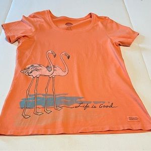 Life is Good Womens Size Small Peach Orange‎ Crusher Tee Shirt Flamingo Coastal